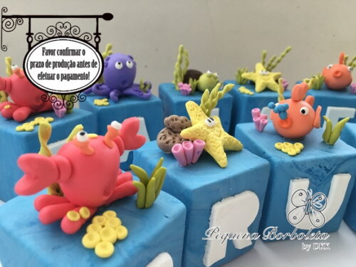 Cubo com Letra Fundo do Mar biscuit