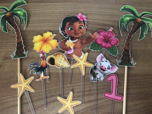 Topo de Bolo Moana Baby 12 Elementos