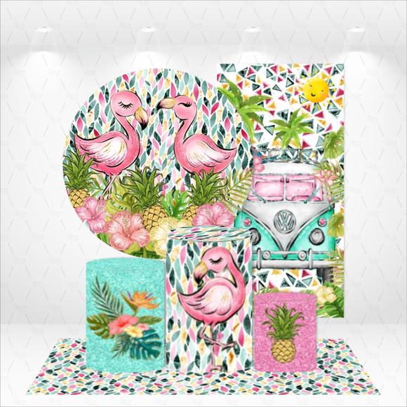 Conjunto De Capas De Painel E Cilindros Tropical Flamingos