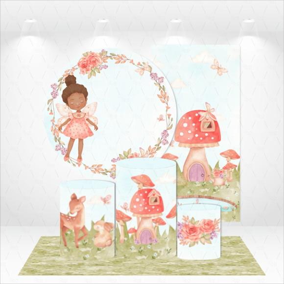 Conjunto de Capas Painel e Cilindros Jardim Encantado Fadas