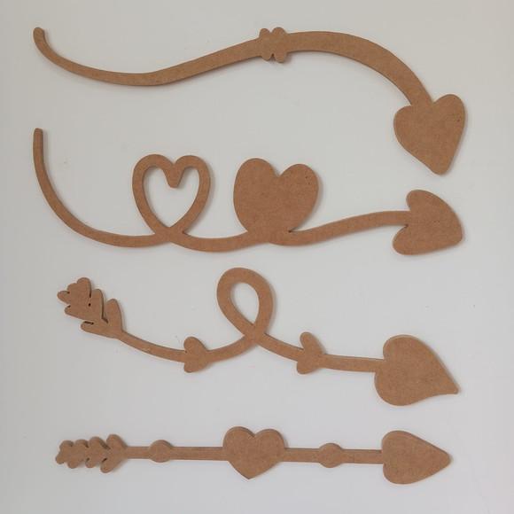 Kit 4 Flechas Coração Aplique mdf 6mm