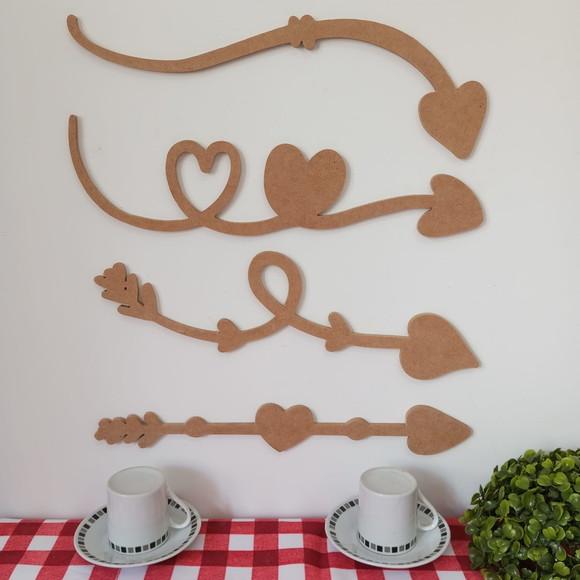 Kit 4 Flechas Coração Aplique mdf 6mm