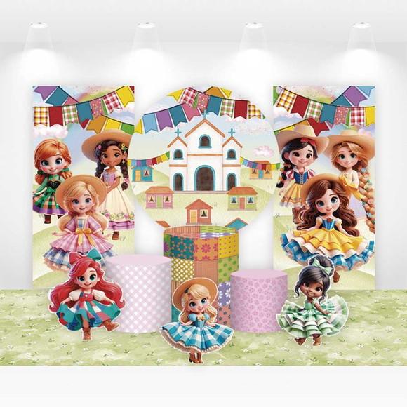 Kit Painéis, Cilindros e Displays Arraiá das Princesas
