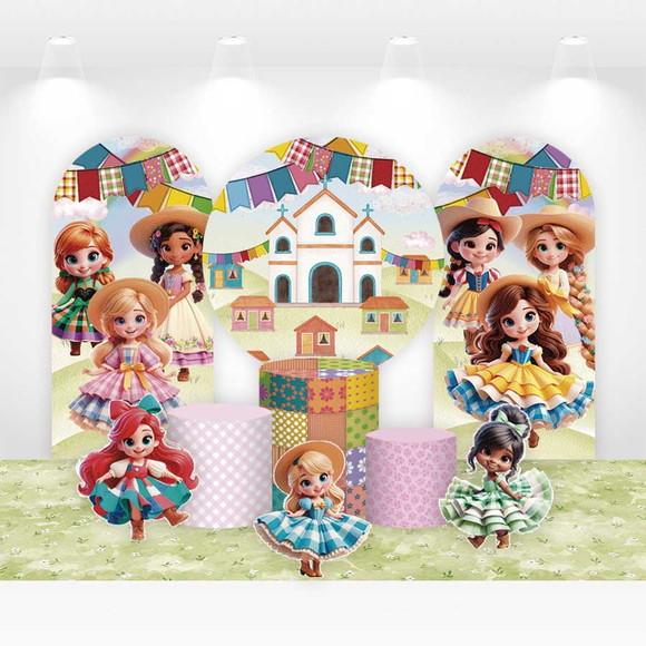 Kit Painéis, Cilindros e Displays Arraiá das Princesas