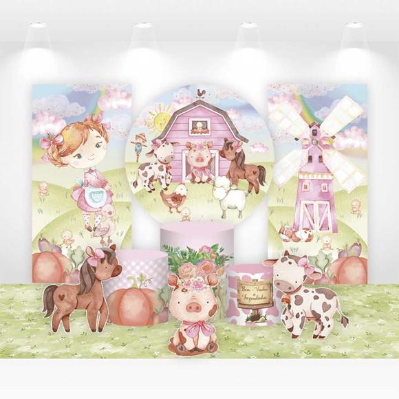 Kit Painéis, Cilindros e Displays para Festa Fazendinha
