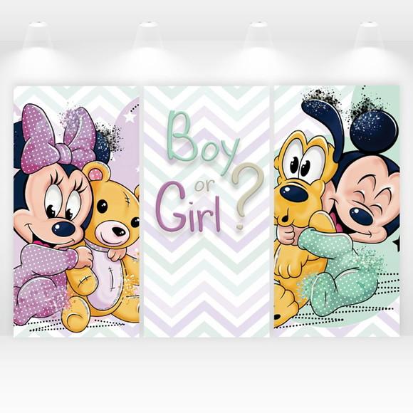 Kit Trio de Painéis Vestfácil Chá Revelação Mickey e Minnie