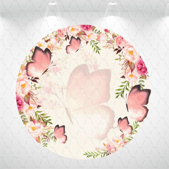 Painel Floral Borboletas Redondo 1,3 a 1,5m em Tecido