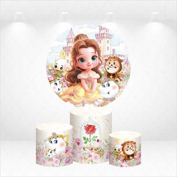 Painel Redondo + Kit Capas de Cilindros Bela e a Fera