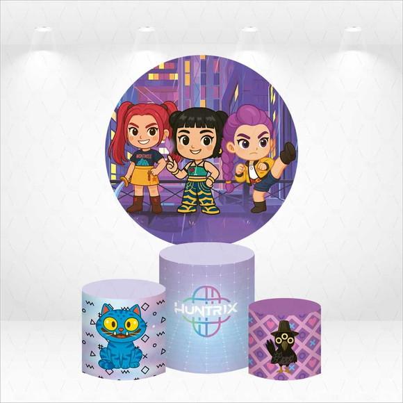 Painel Redondo + Kit Capas de Cilindro Guerreiras do K-pop