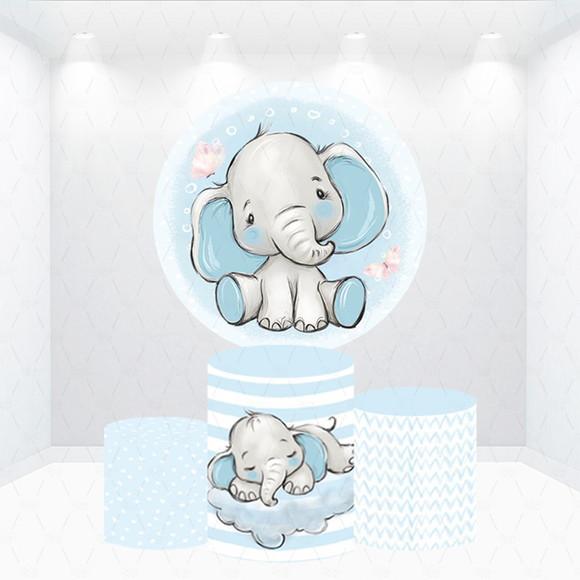 Painel Redondo + Kit Capas de Cilindros Chá de Bebê Elefante