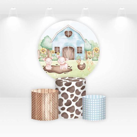 Painel Redondo + Kit Capas de Cilindros Fazendinha