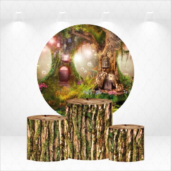 Painel Redondo + Kit Capas de Cilindros Floresta Encantada