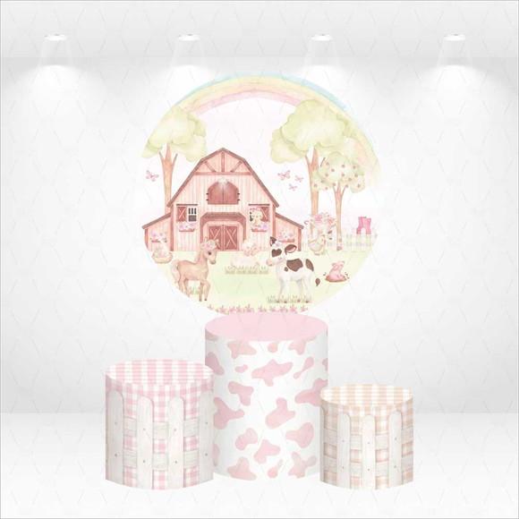 Painel Redondo + Kit Capas de Cilindros Fazendinha