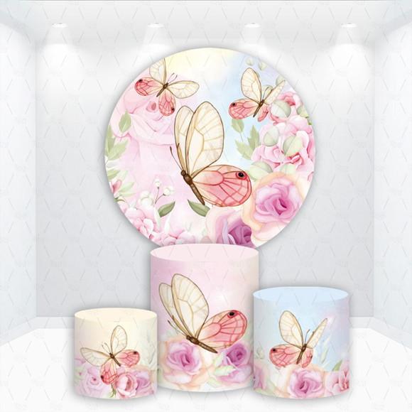 Painel Redondo + Kit Capas de Cilindros Jardim Floral