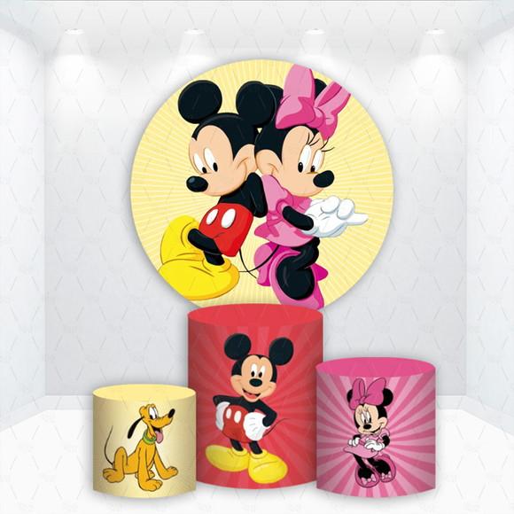 Painel Redondo + Kit Capas de Cilindros Mickey e Minnie