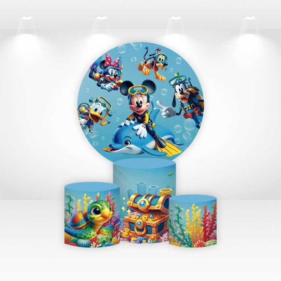 Painel Redondo + Kit Capas de Cilindros Mickey Mergulhador