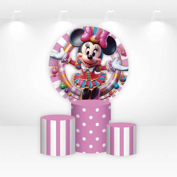Painel Redondo + Kit Capas de Cilindros Minnie Circo