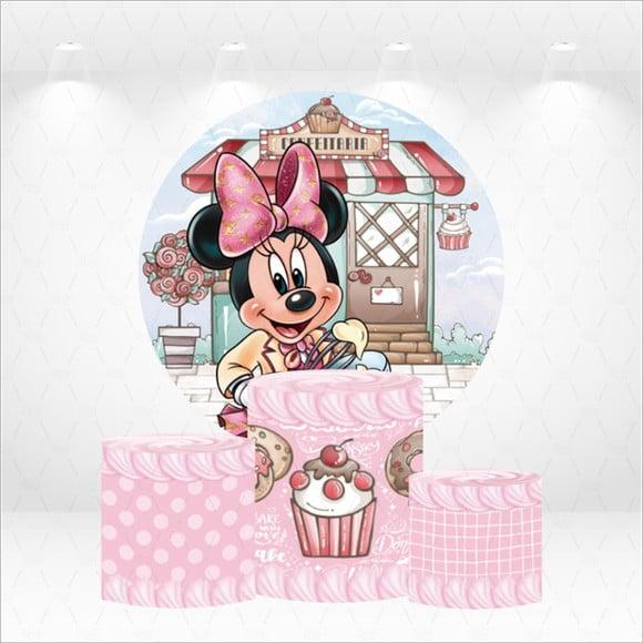 Painel Redondo + Kit Capas de Cilindros Minnie Confeiteira