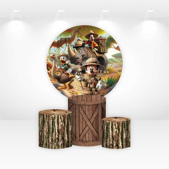 Painel Redondo + Kit Capas de Cilindros Mickey Safari