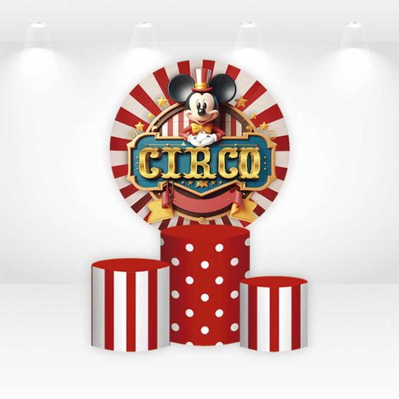 Painel Redondo + Kit Capas de Cilindros Mickey Circo
