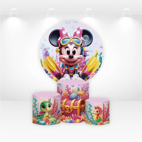 Painel Redondo + Kit Capas de Cilindros Minnie Mergulhadora