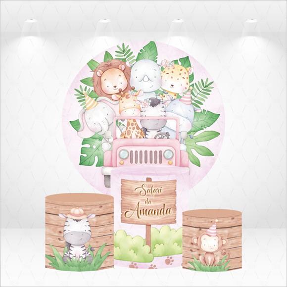 Painel Redondo + Kit Capas de Cilindros Safari com Nome