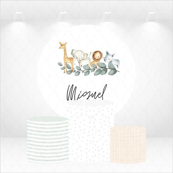 Painel Redondo + Kit Capas de Cilindros Safari com Nome