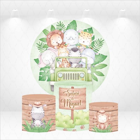 Painel Redondo + Kit Capas de Cilindros Safari com Nome
