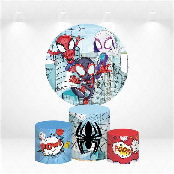 Painel Redondo + Kit Capas de Cilindros Spidey e Seus Amigos