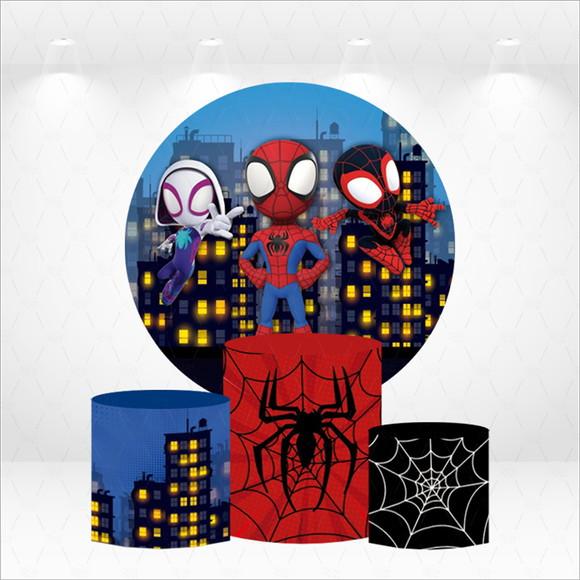 Painel Redondo + Kit Capas de Cilindros Spidey e Seus Amigos