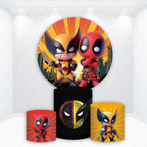 Painel Redondo + Kit Cilindros Deadpool e Wolverine