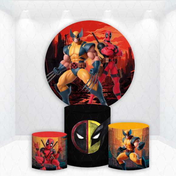 Painel Redondo + Kit Cilindros Deadpool e Wolverine
