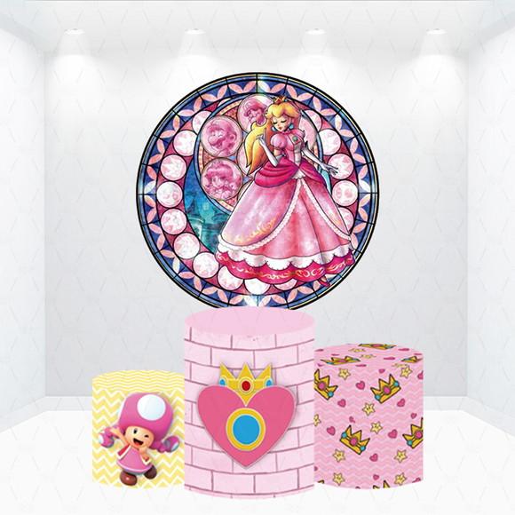 Painel Redondo + Kit de Capa de Cilindros Princesa Peach