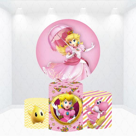Painel Redondo + Kit de Capa de Cilindros Princesa Peach