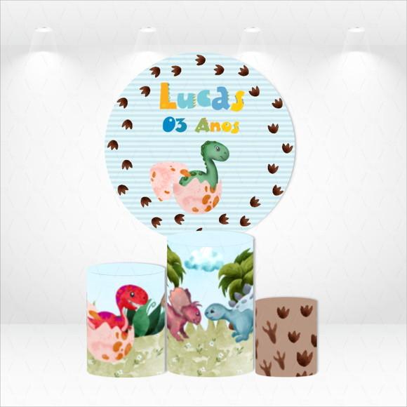 PAINEL REDONDO + KIT DE CAPAS CILINDROS DINO PERSONALIZADO