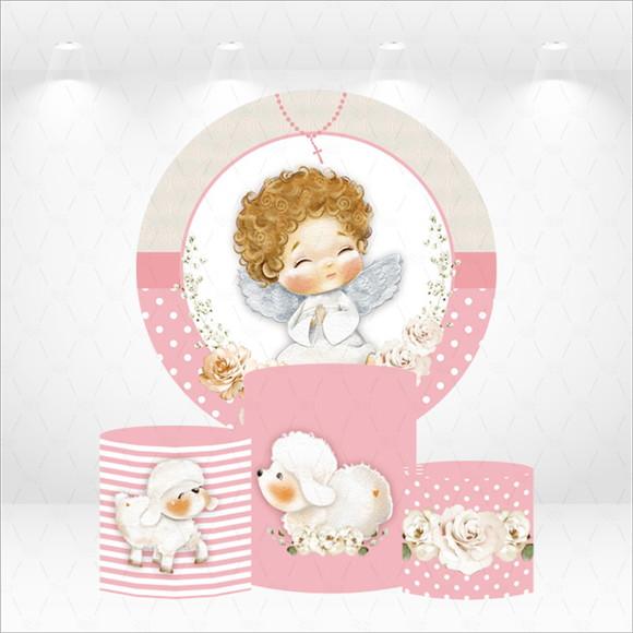 Painel Redondo + Kit de Capas de Cilindros Anjo Batizado