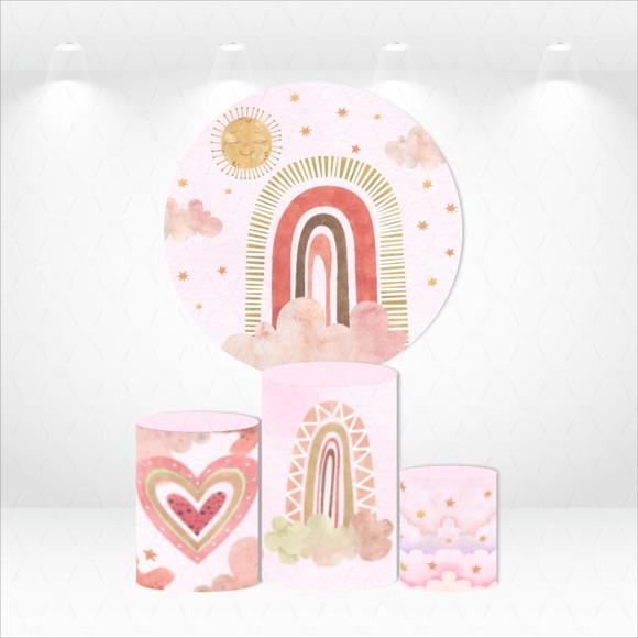 Painel Redondo + Kit de Capas de Cilindros Arco-íris Boho