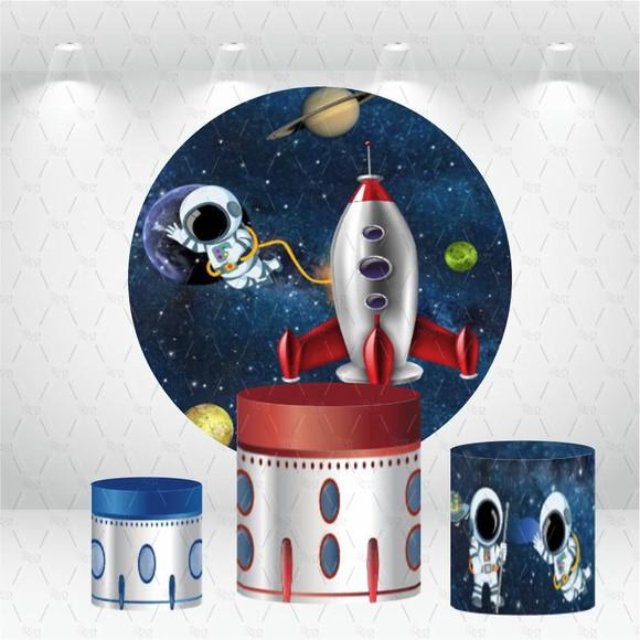 Painel Redondo + Kit De Capas De Cilindros Astronauta