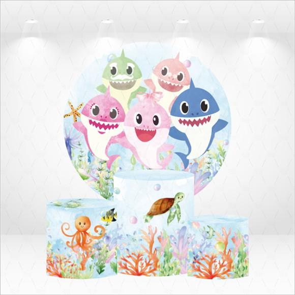 Painel Redondo + Kit de Capas de Cilindros Baby Shark