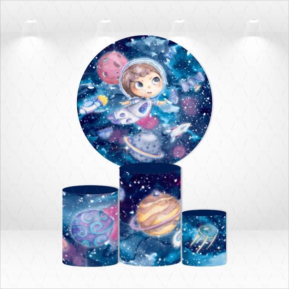 Painel Redondo + Kit De Capas De Cilindros Astronauta