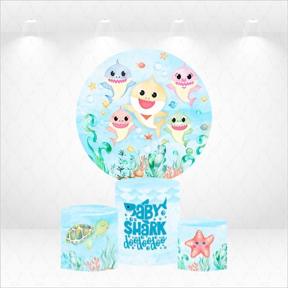 Painel Redondo + Kit de Capas de Cilindros Baby Shark