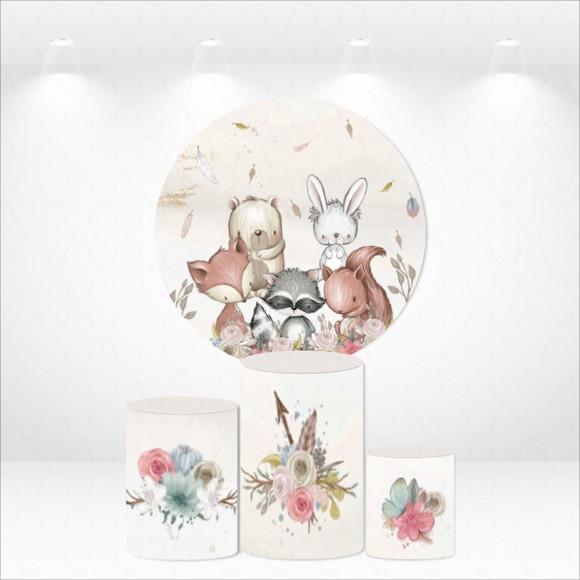 Painel Redondo + Kit De Capas De Cilindros Bosque