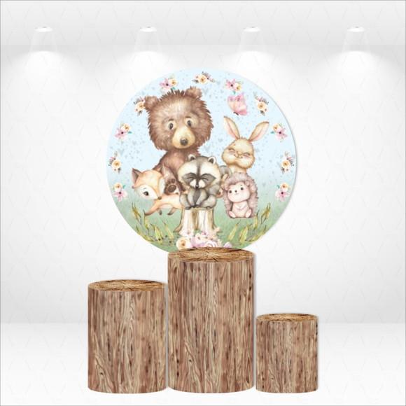 Painel Redondo + Kit De Capas De Cilindros Bosque