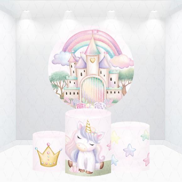 Painel Redondo + Kit de Capas de Cilindros Castelo Princesa