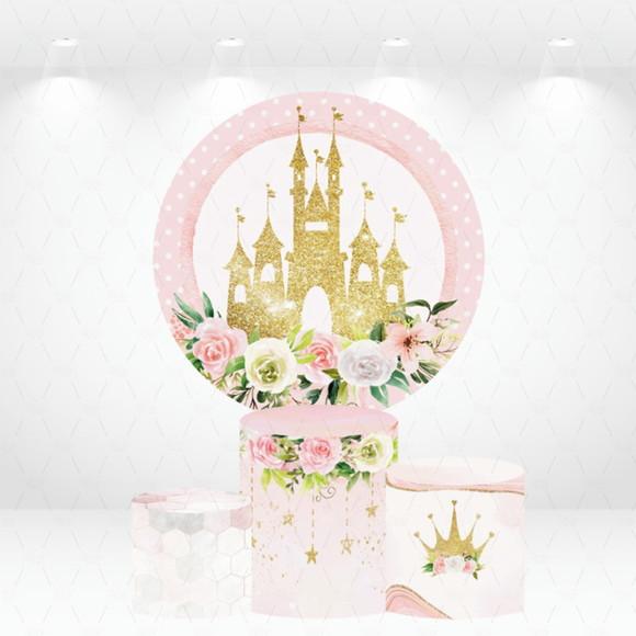 Painel Redondo + Kit de Capas de Cilindros Castelo Princesa
