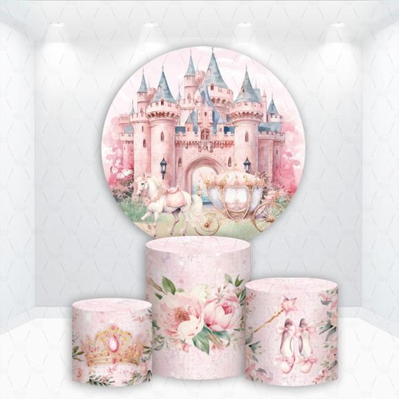 Painel Redondo + Kit de Capas de Cilindros Castelo Princesa