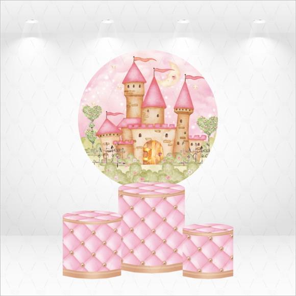 Painel Redondo + Kit de Capas de Cilindros Castelo Princesa