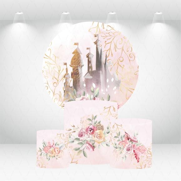 Painel Redondo + Kit de Capas de Cilindros Castelo Princesa
