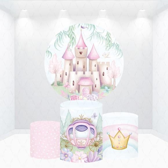 Painel Redondo + Kit de Capas de Cilindros Castelo Princesa