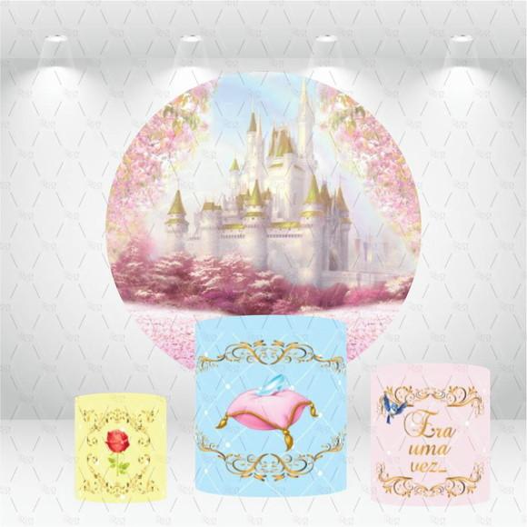 Painel Redondo + Kit de Capas de Cilindros Castelo Princesa